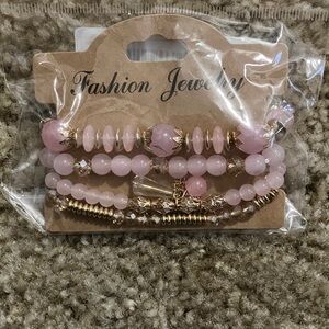 Pink and Gold Beaded Bracelet Set